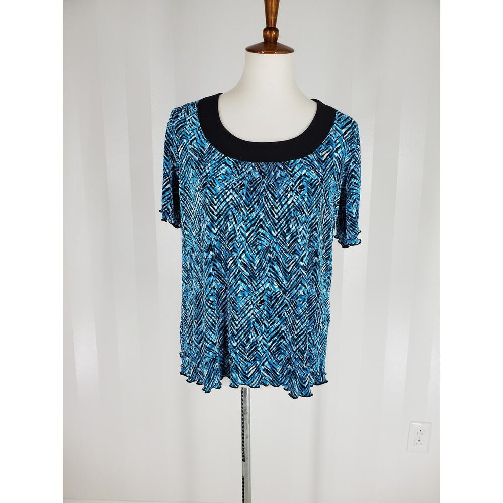ALLISON DALEY Women's Blue & Black Patterned Top Sz MP